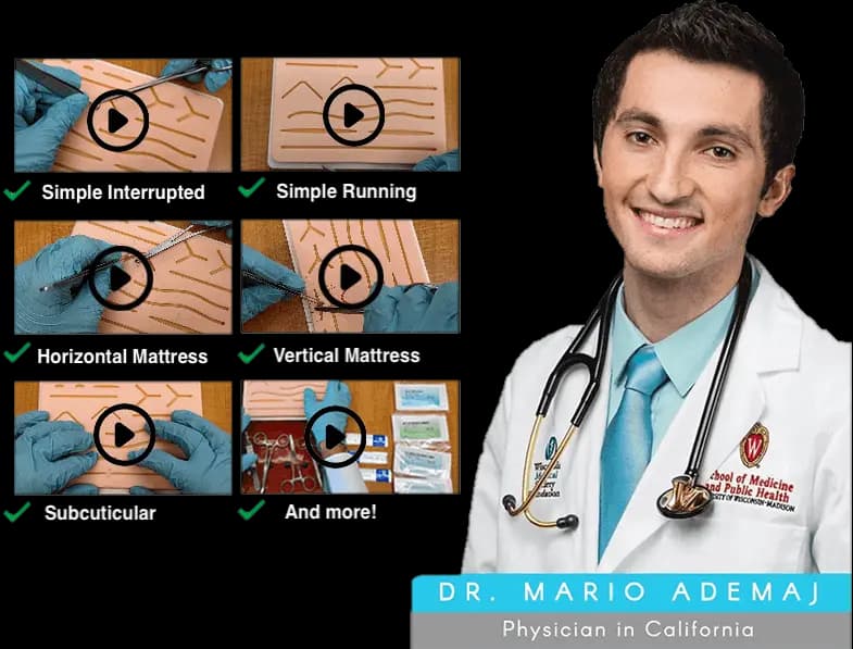 Video course thumbnails for learning suturing techniques